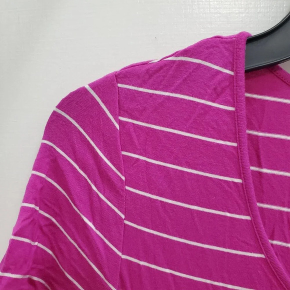 Calvin Klein Women's Magenta White Stripe Short Sleeve Jersey Knit Maxi Dress 6 - Picture 2 of 6